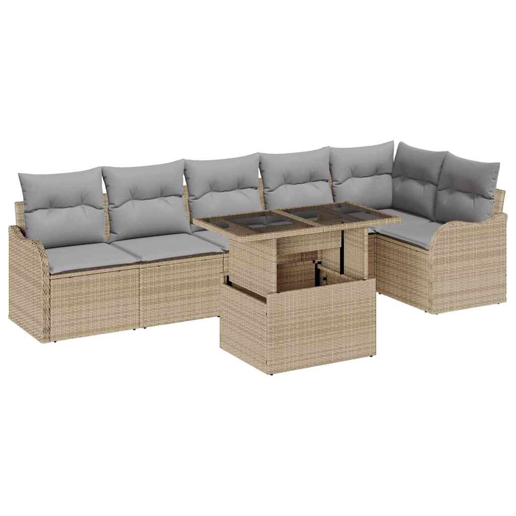 Sofa Sæt 7 stk. Beige Poly rattan