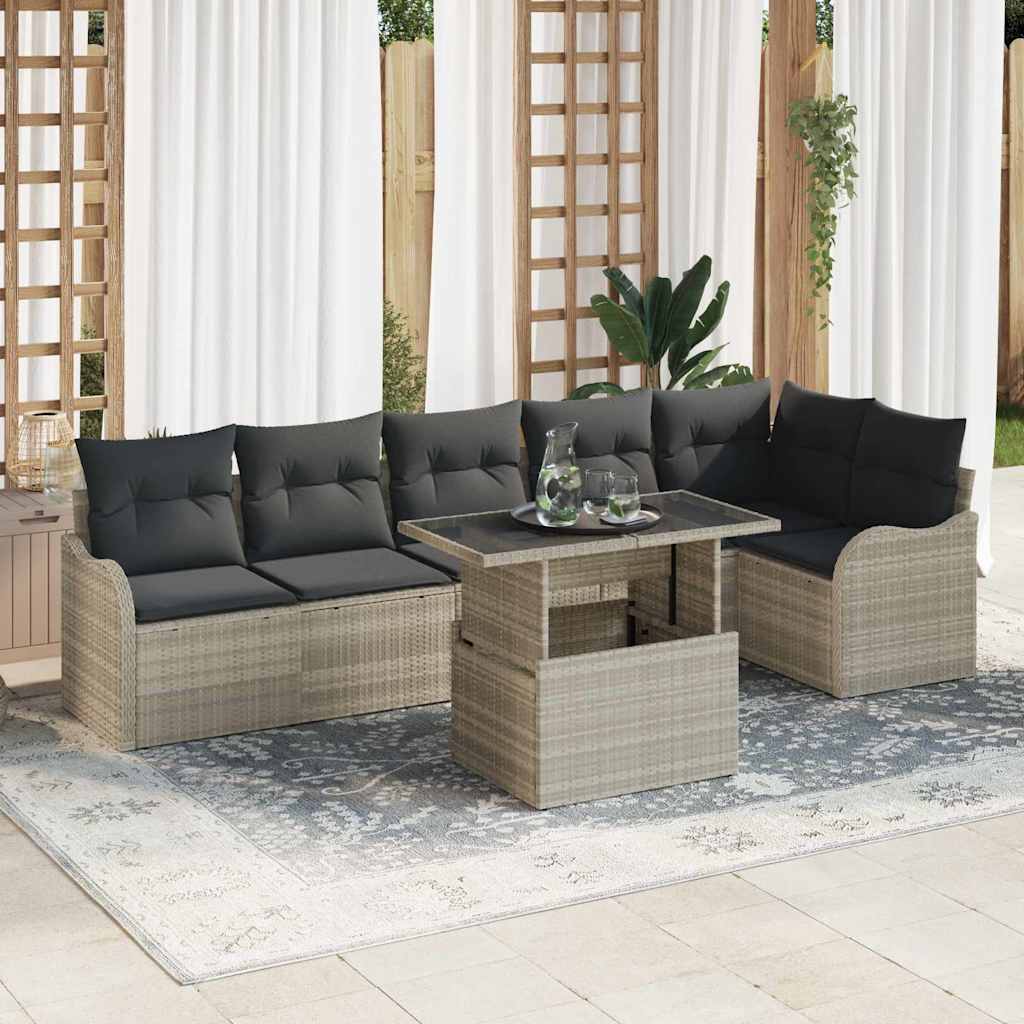 Sofa Sæt 7 stk. Lysegrå Poly rattan