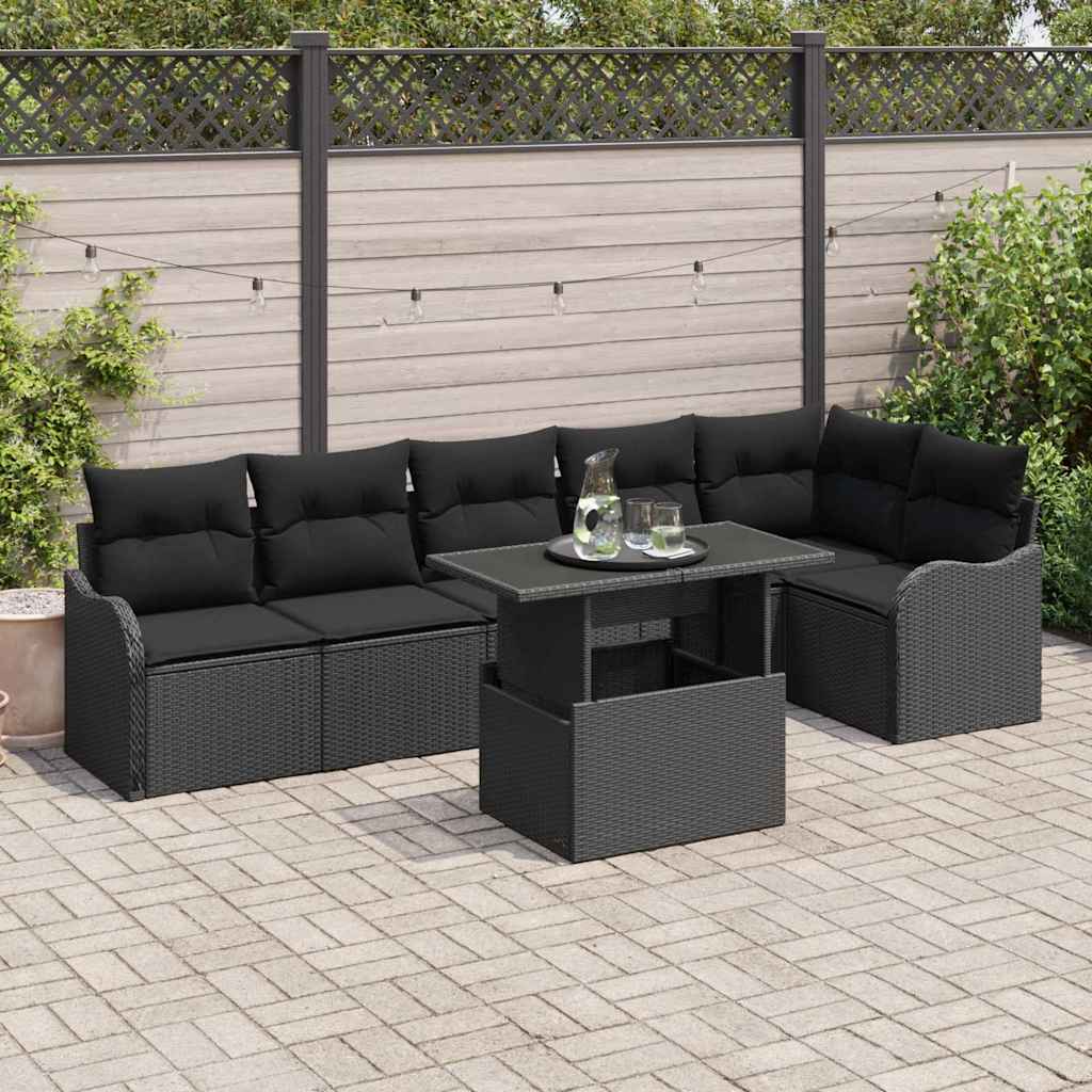 Sofa Sæt 7 stk. Sort Poly rattan