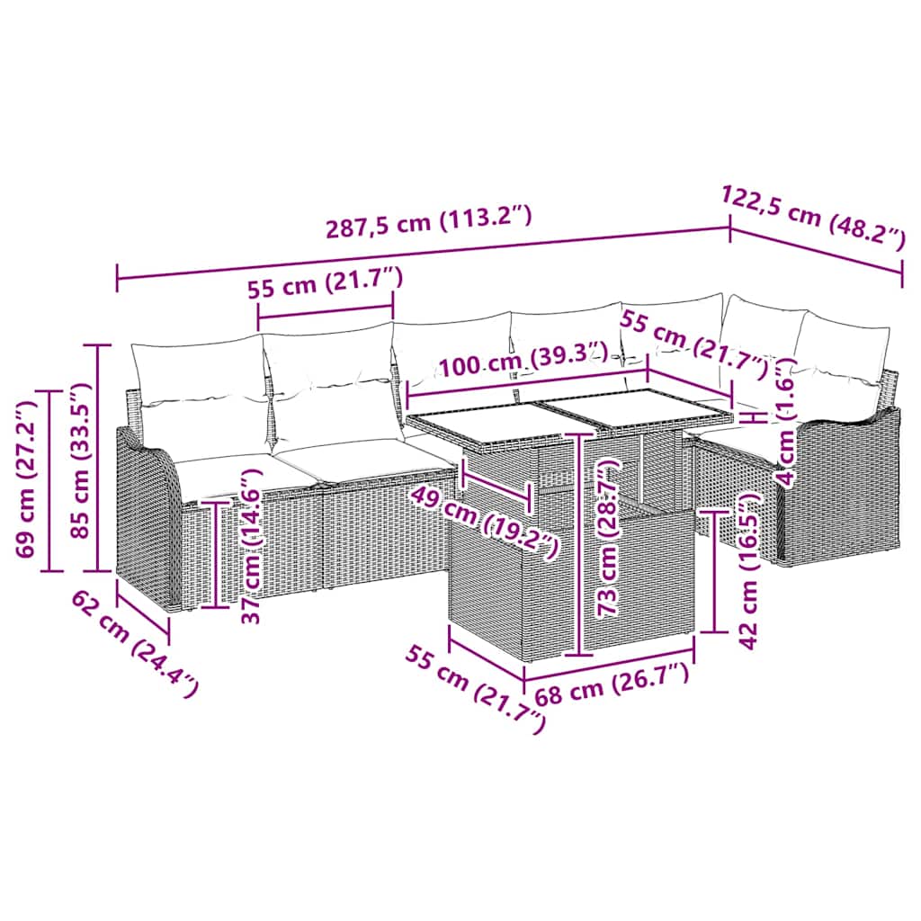 Sofa Sæt 7 stk. Sort Poly rattan