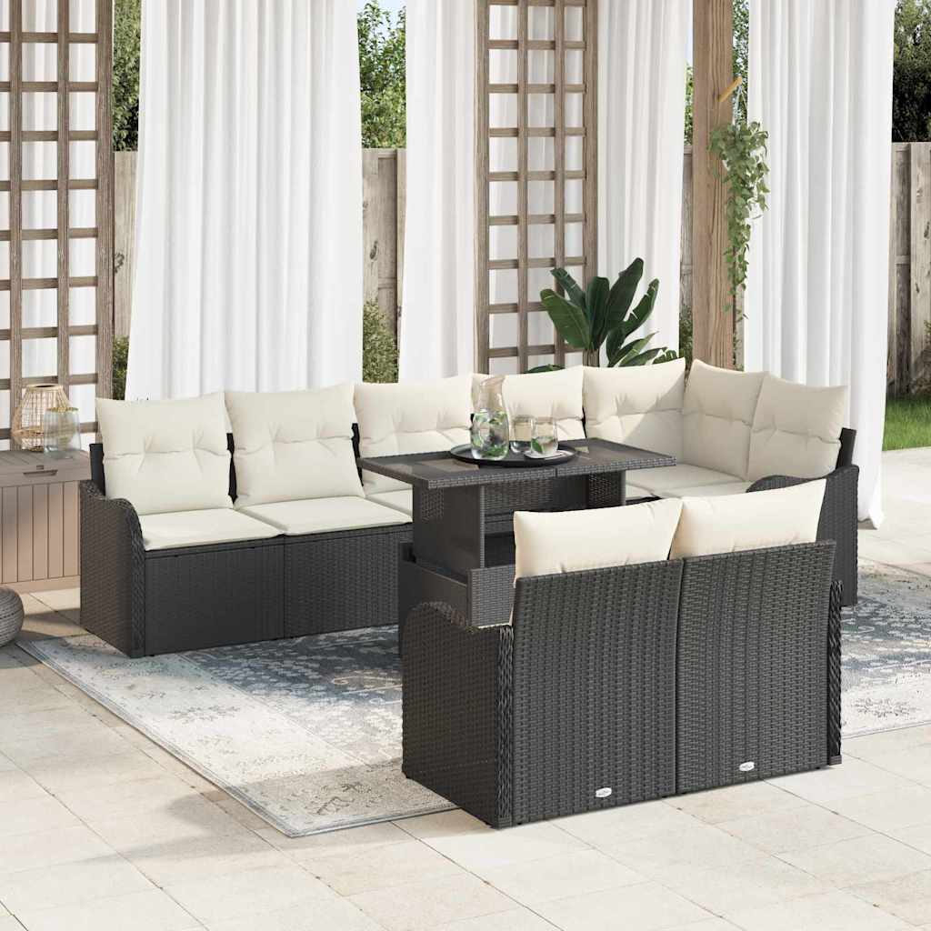 Lounge sæt 9 stk. Sort Poly rattan