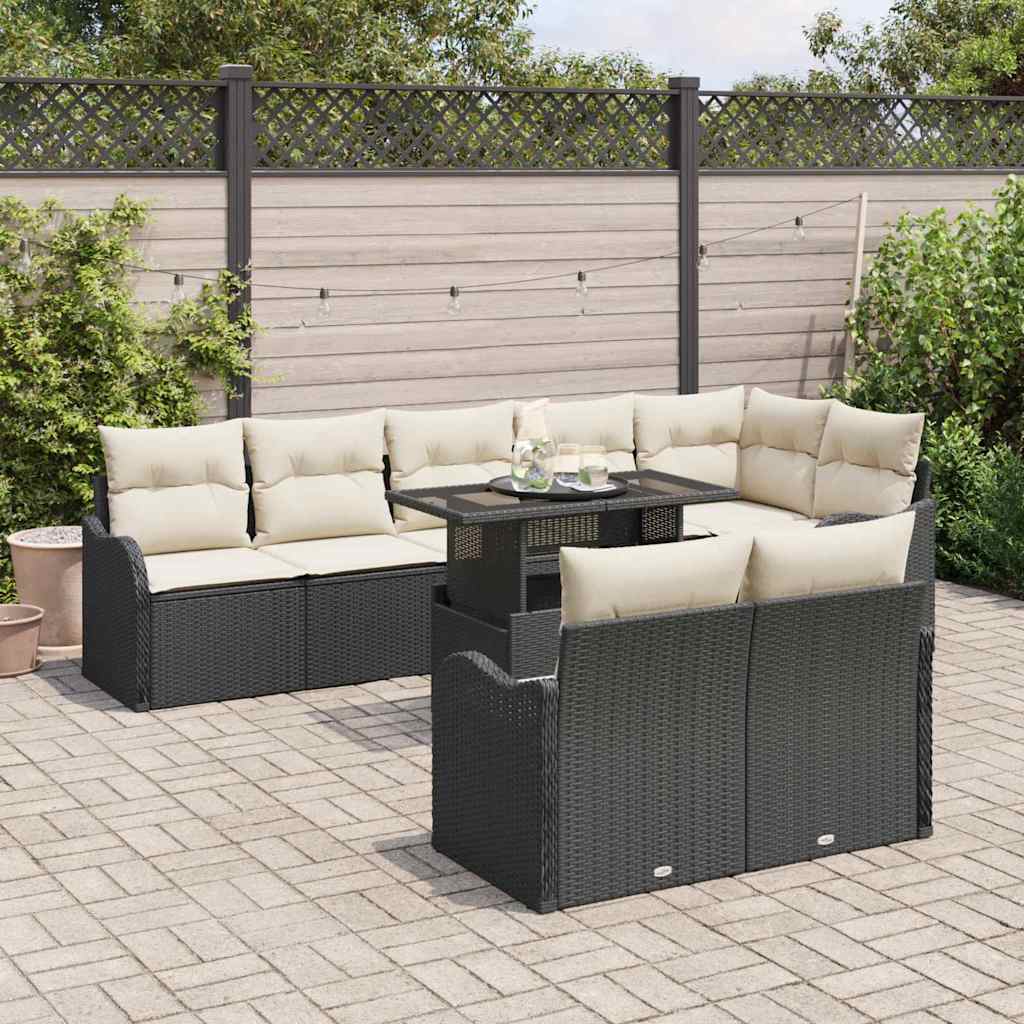 Lounge sæt 9 stk. Sort Poly rattan