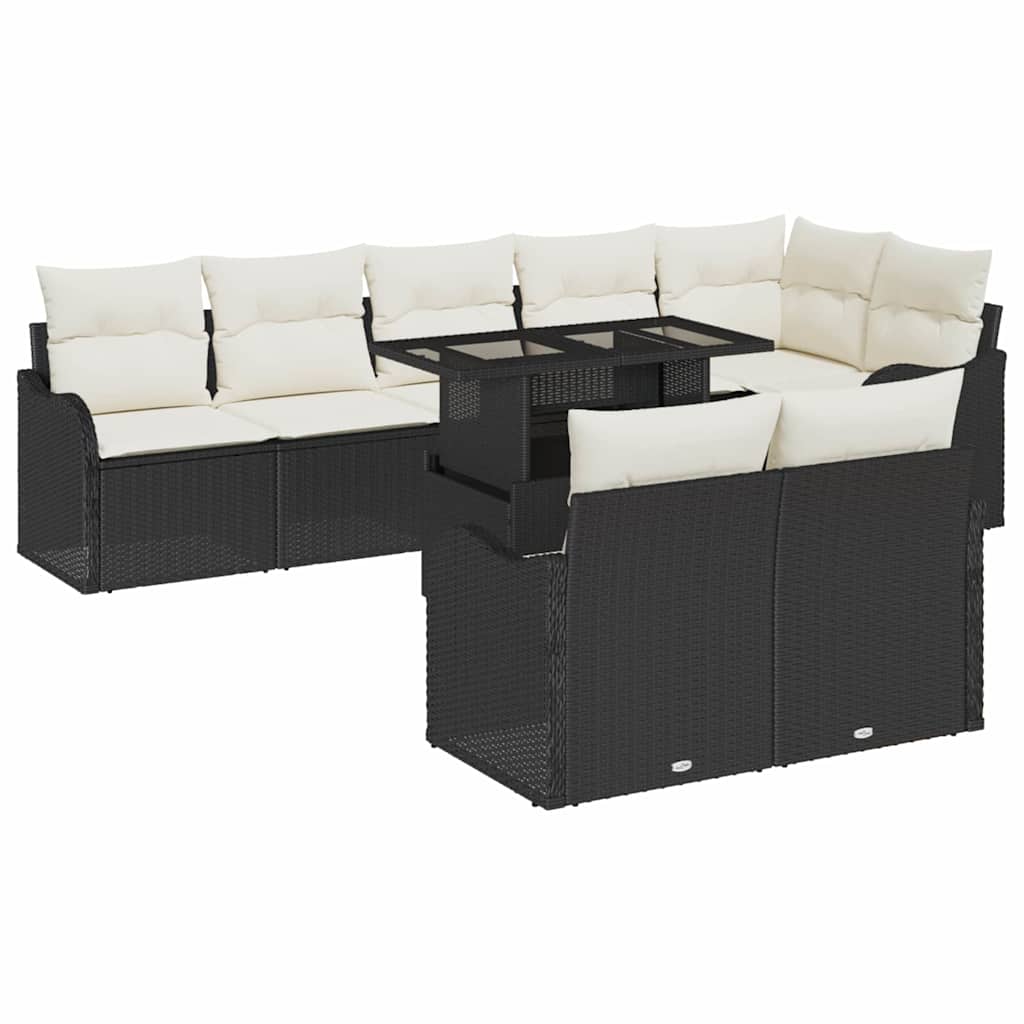 Lounge sæt 9 stk. Sort Poly rattan