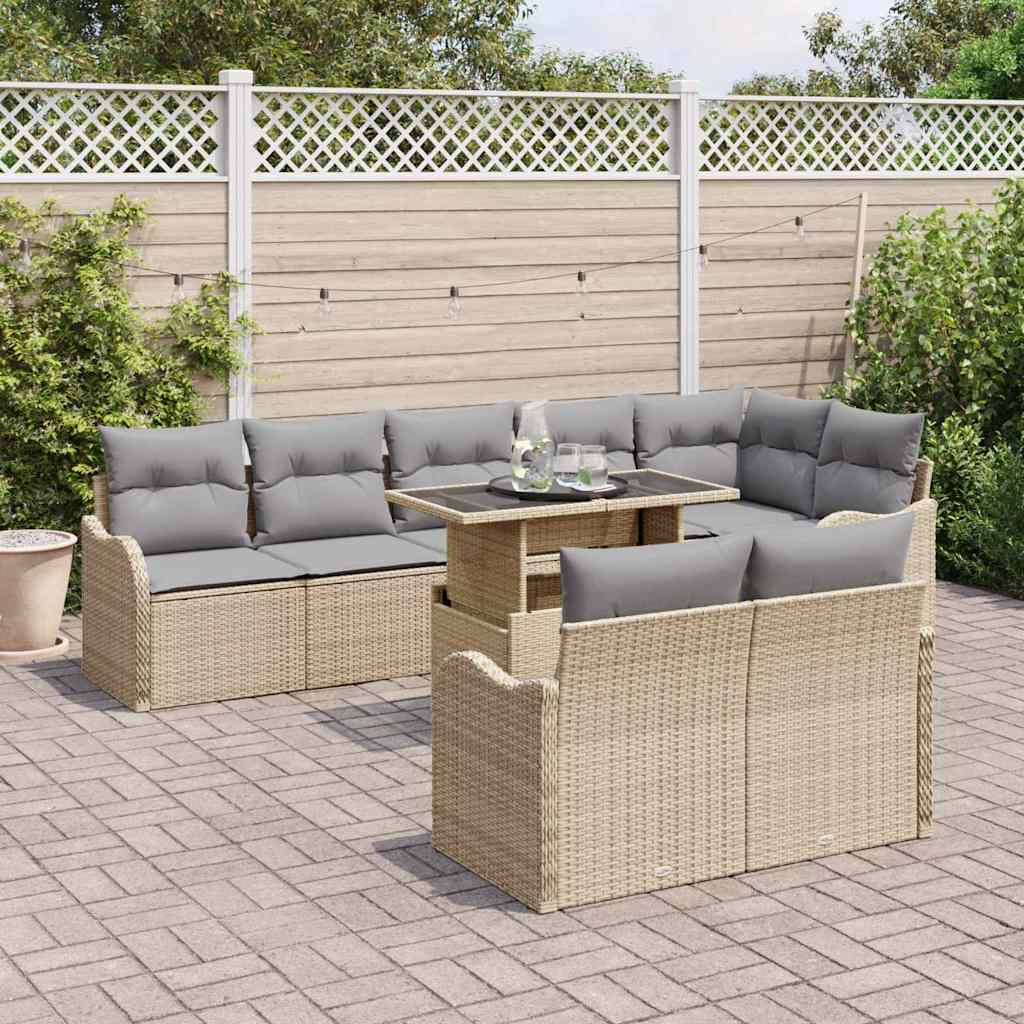 Lounge sæt 9 stk. Beige Poly rattan