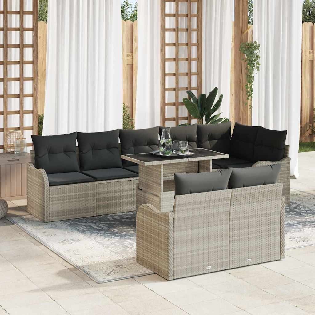 Lounge sæt 9 stk. Lysegrå Poly rattan