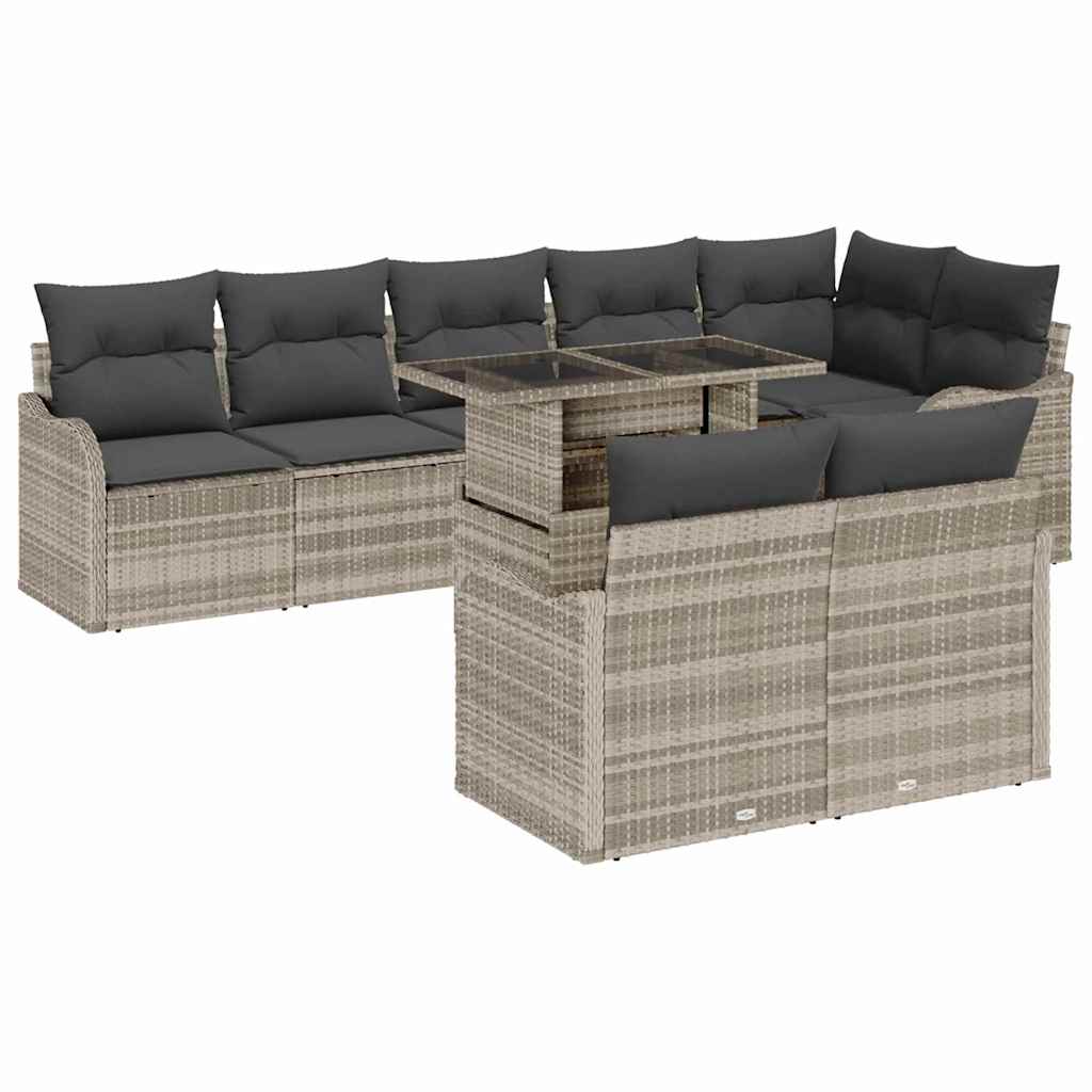 Lounge sæt 9 stk. Lysegrå Poly rattan