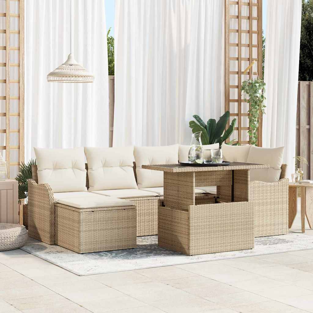 Havesofa Sæt 7 stk. Beige Poly rattan