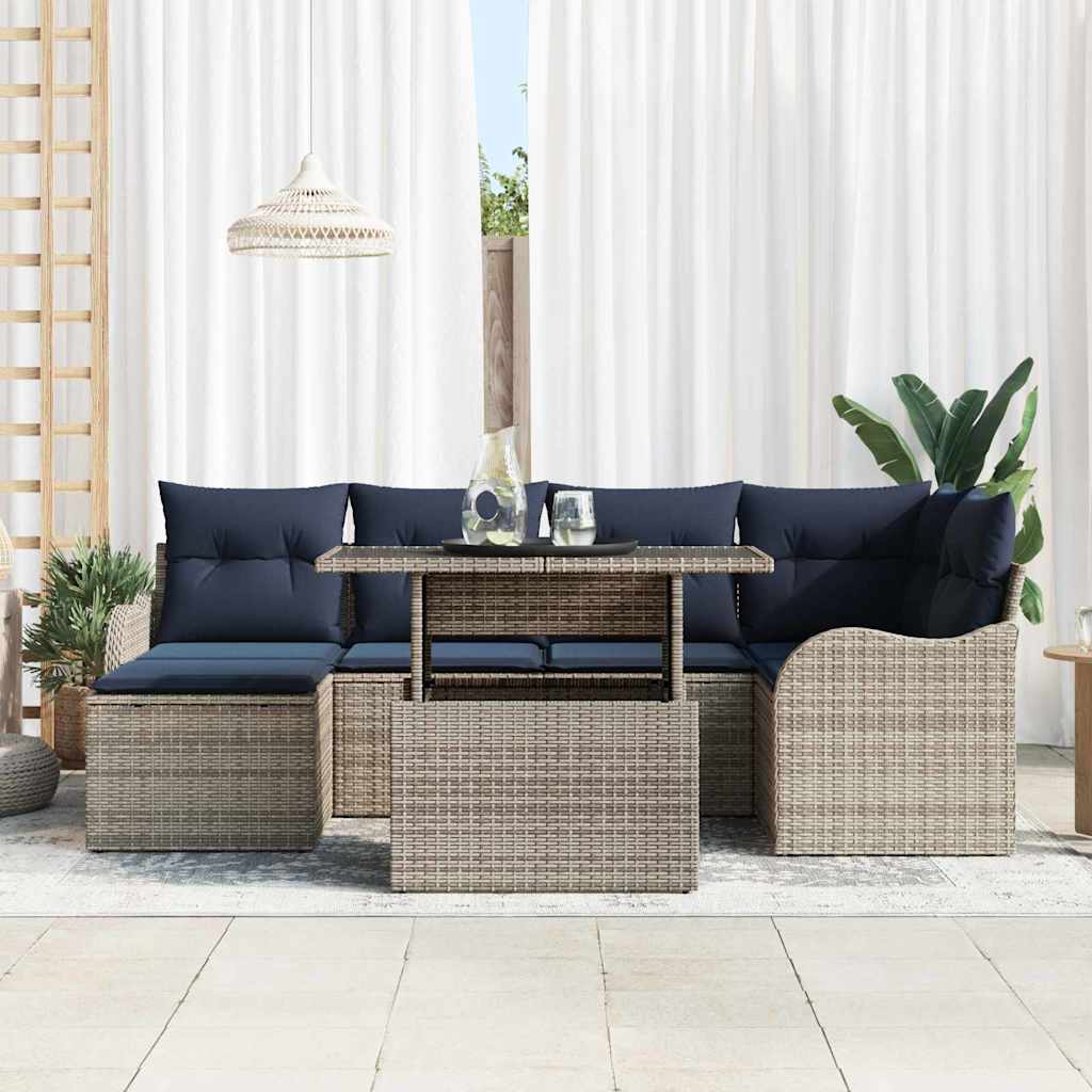 Havesofa Sæt 7 stk. Grå Poly rattan