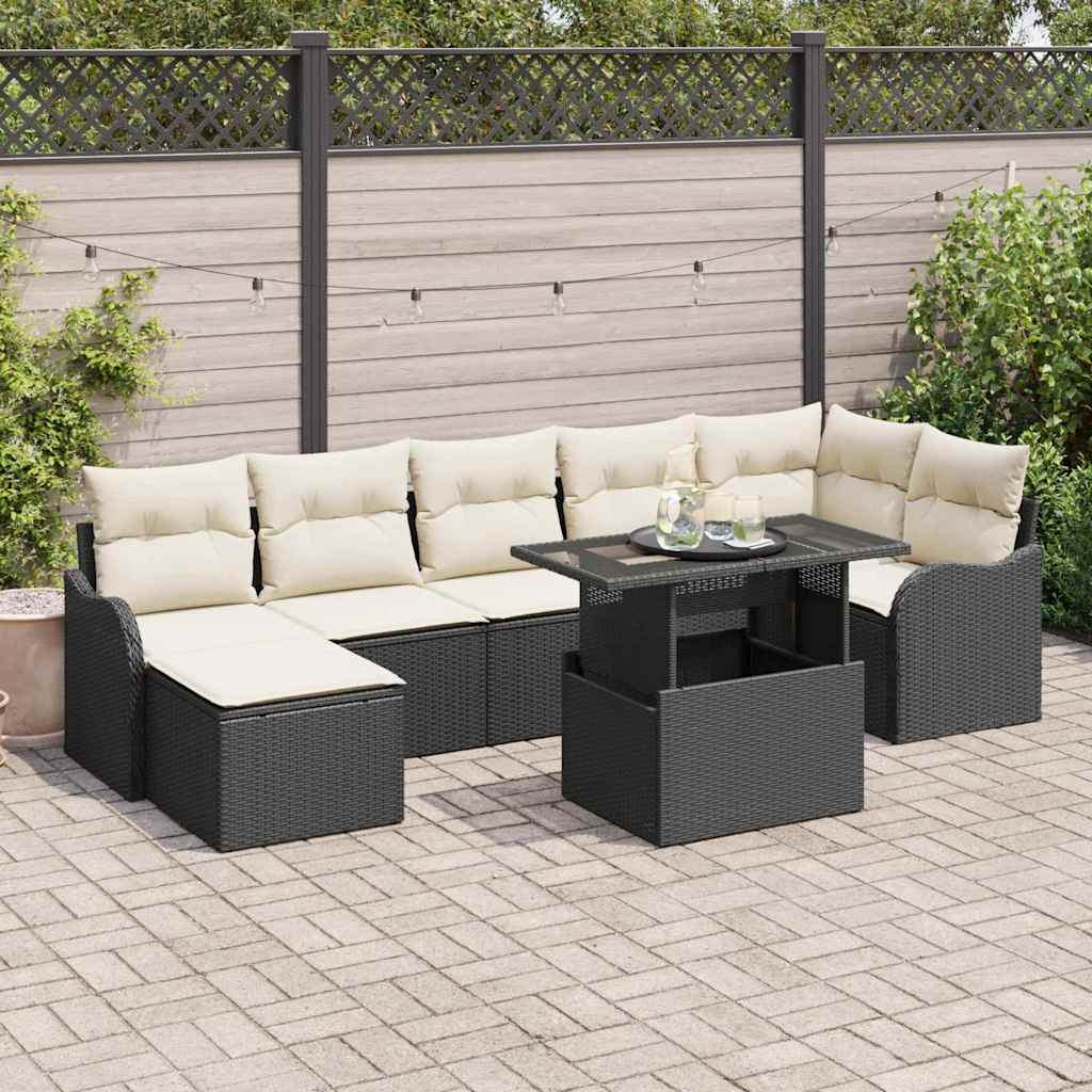 Havesofa Sæt 8 stk. Sort Poly rattan