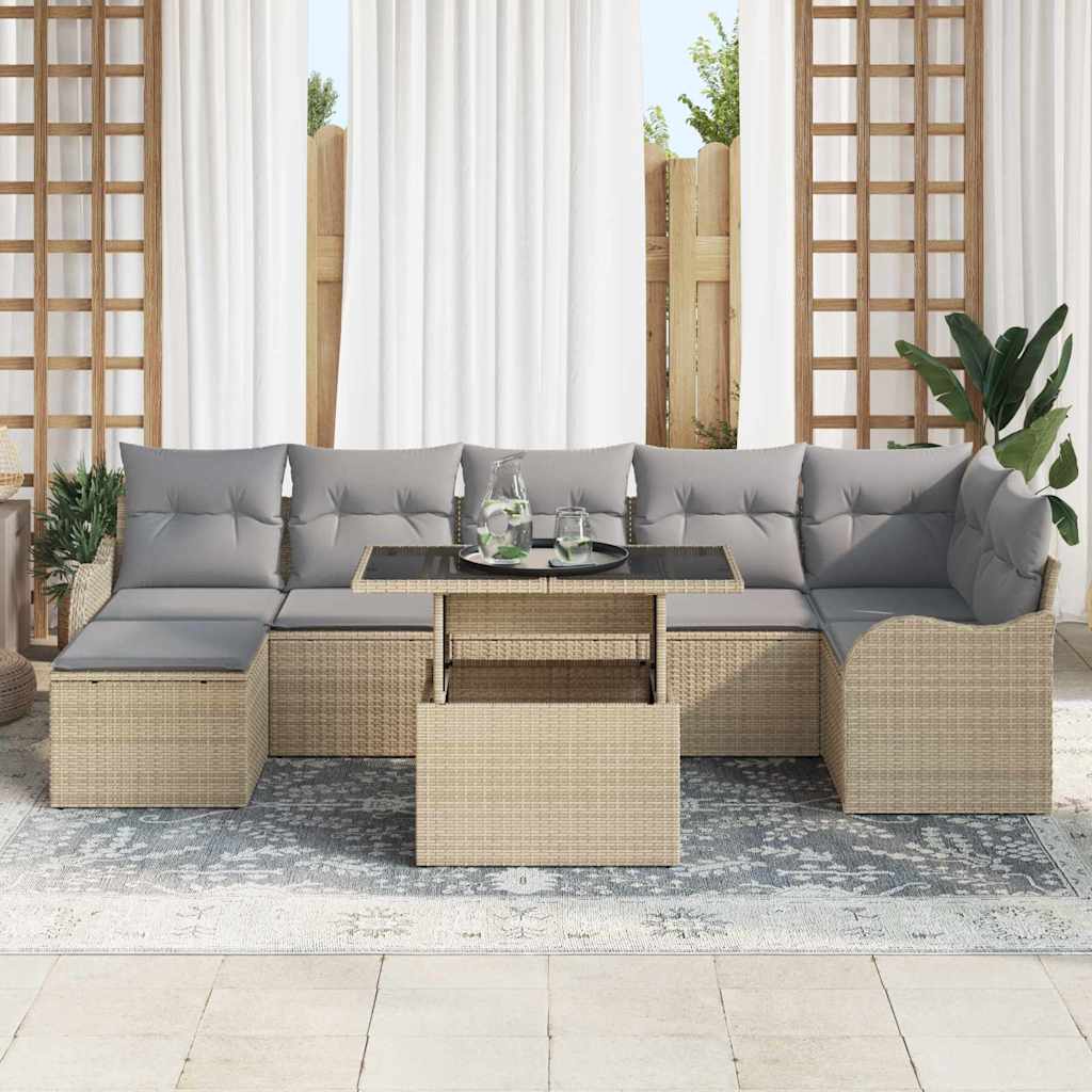 Havesofa Sæt 8 stk. Beige Poly rattan