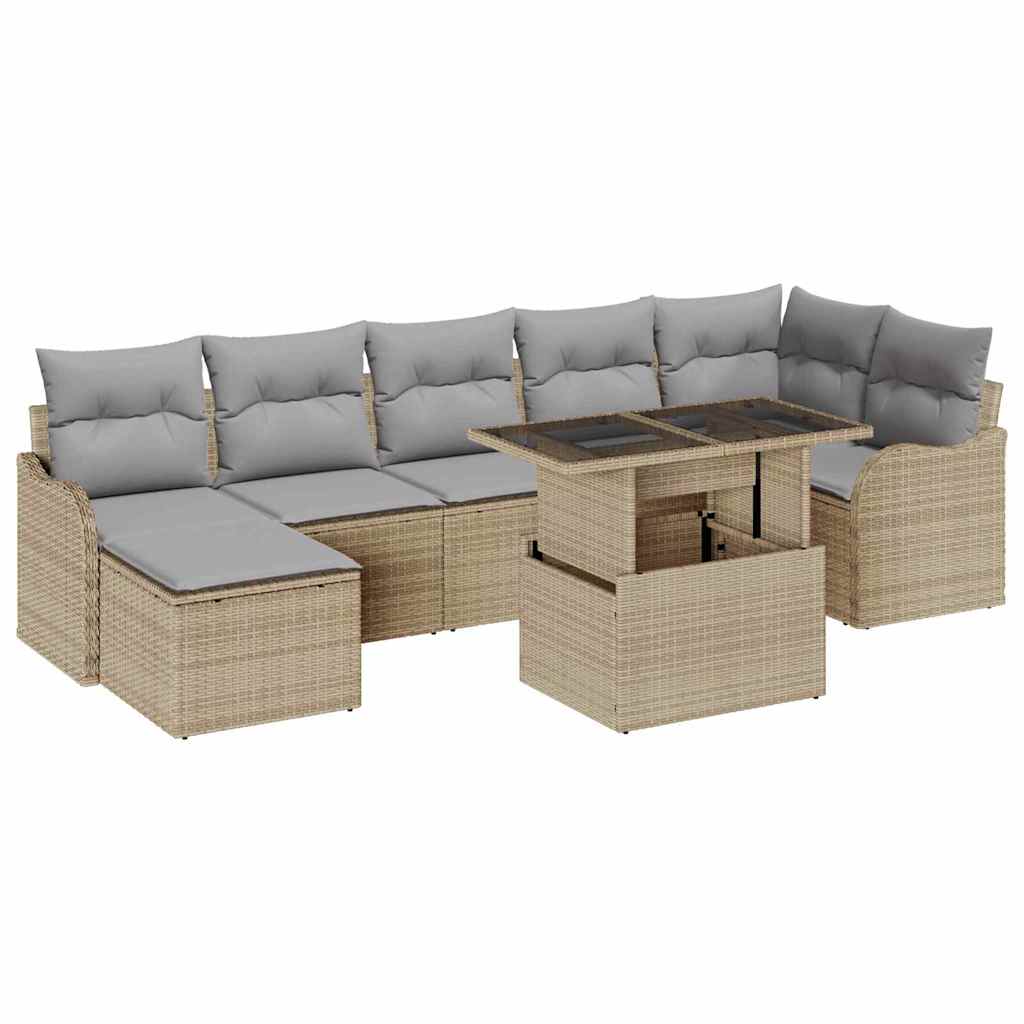 Havesofa Sæt 8 stk. Beige Poly rattan