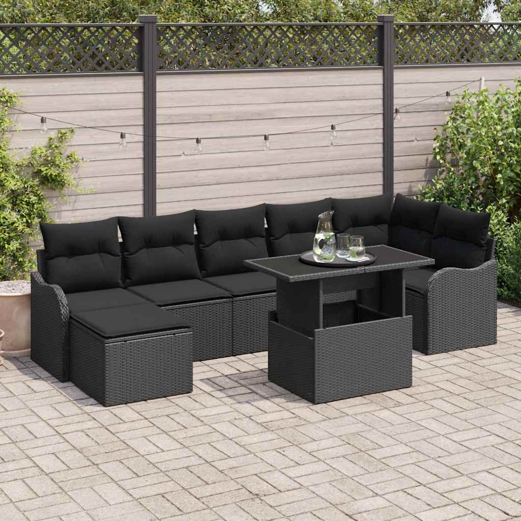 Havesofa Sæt 8 stk. Sort Poly rattan