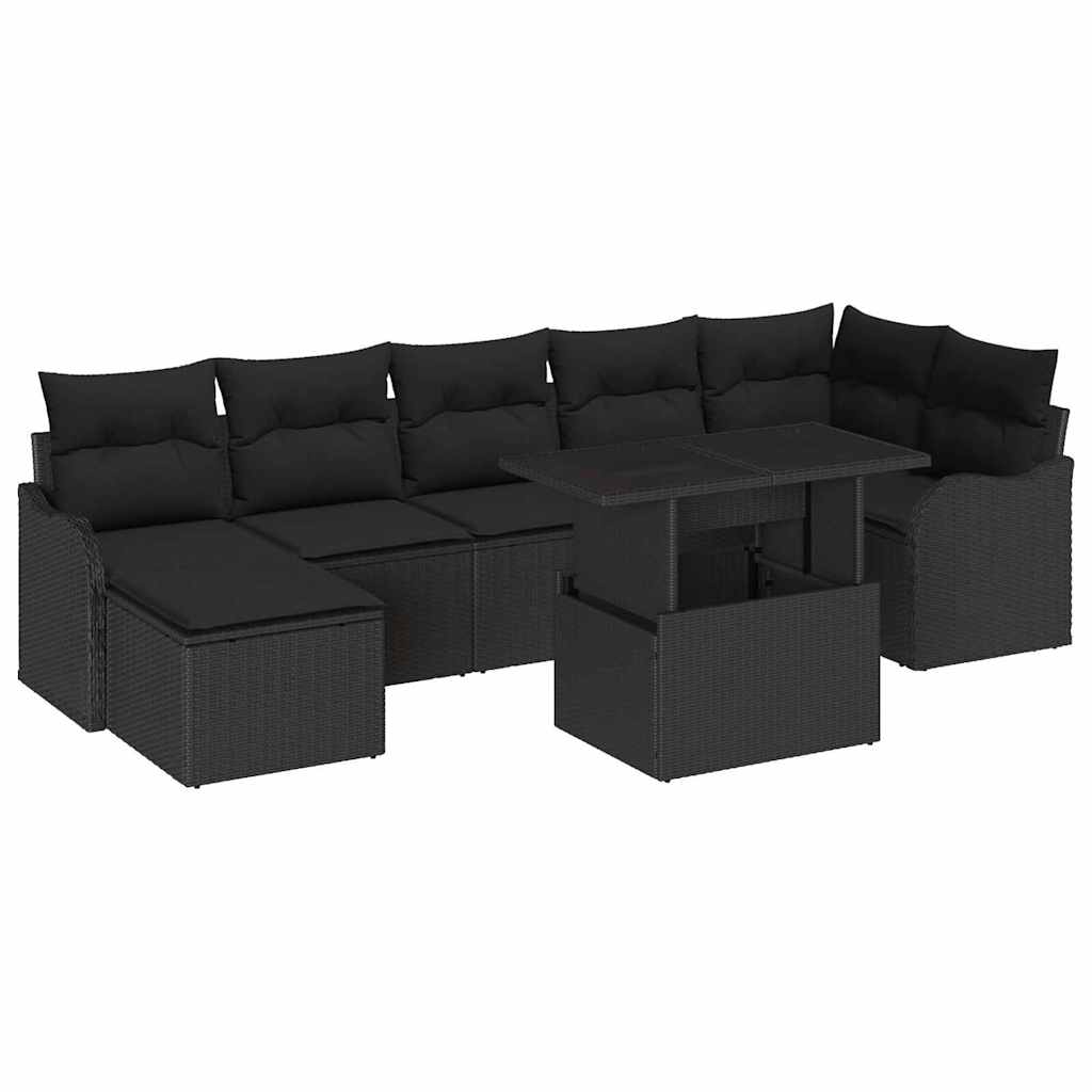 Havesofa Sæt 8 stk. Sort Poly rattan