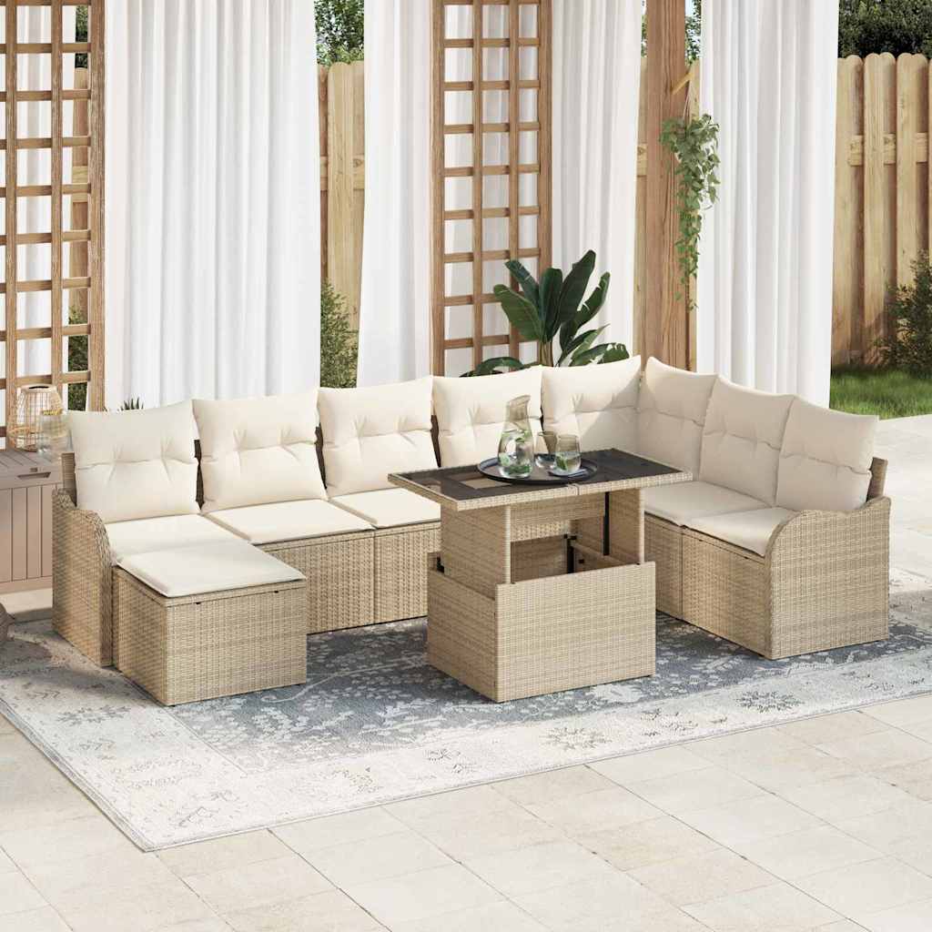 Havesofa Sæt 9 stk. Beige Poly rattan