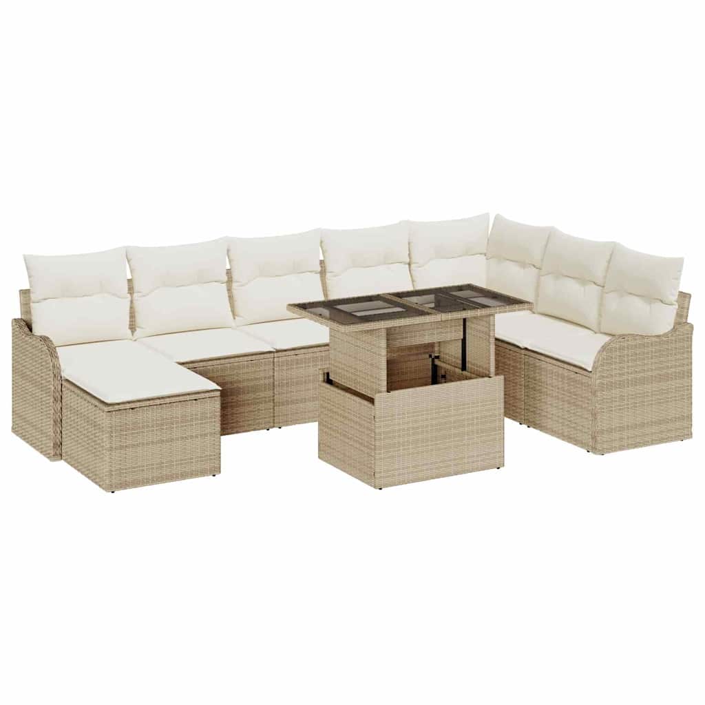 Havesofa Sæt 9 stk. Beige Poly rattan