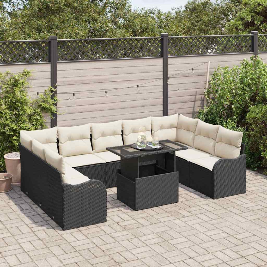 Havesofa Sæt 10 stk. Sort Poly rattan