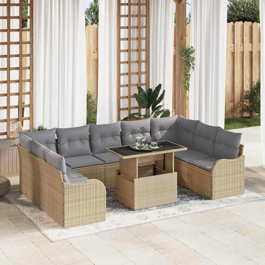 Havesofa Sæt 10 stk. Beige Poly rattan