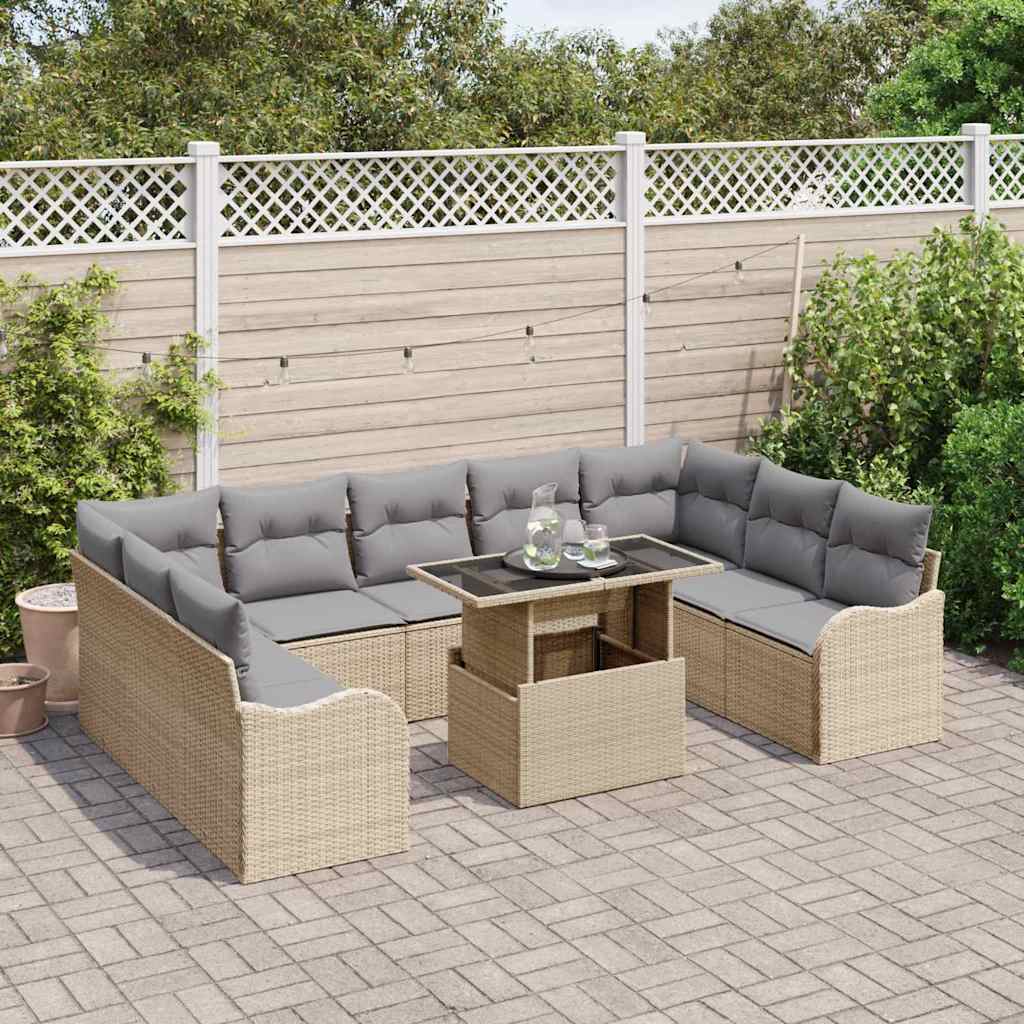 Havesofa Sæt 10 stk. Beige Poly rattan