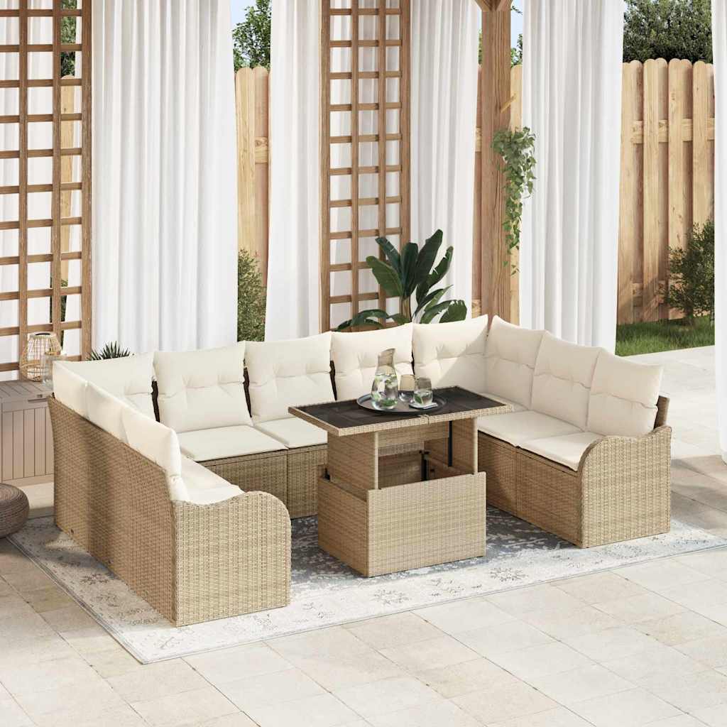 Havesofa Sæt 10 stk. Beige Poly rattan
