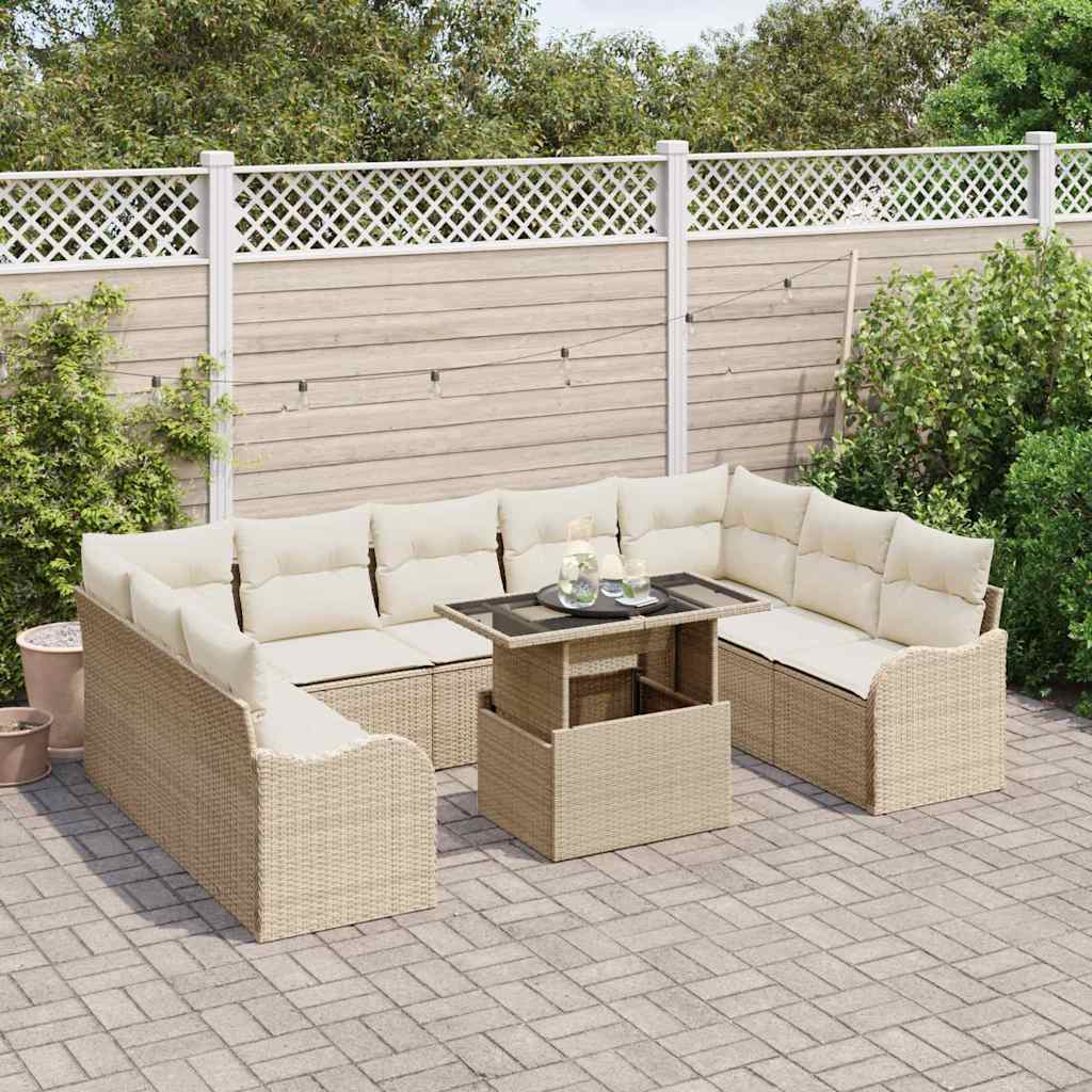 Havesofa Sæt 10 stk. Beige Poly rattan