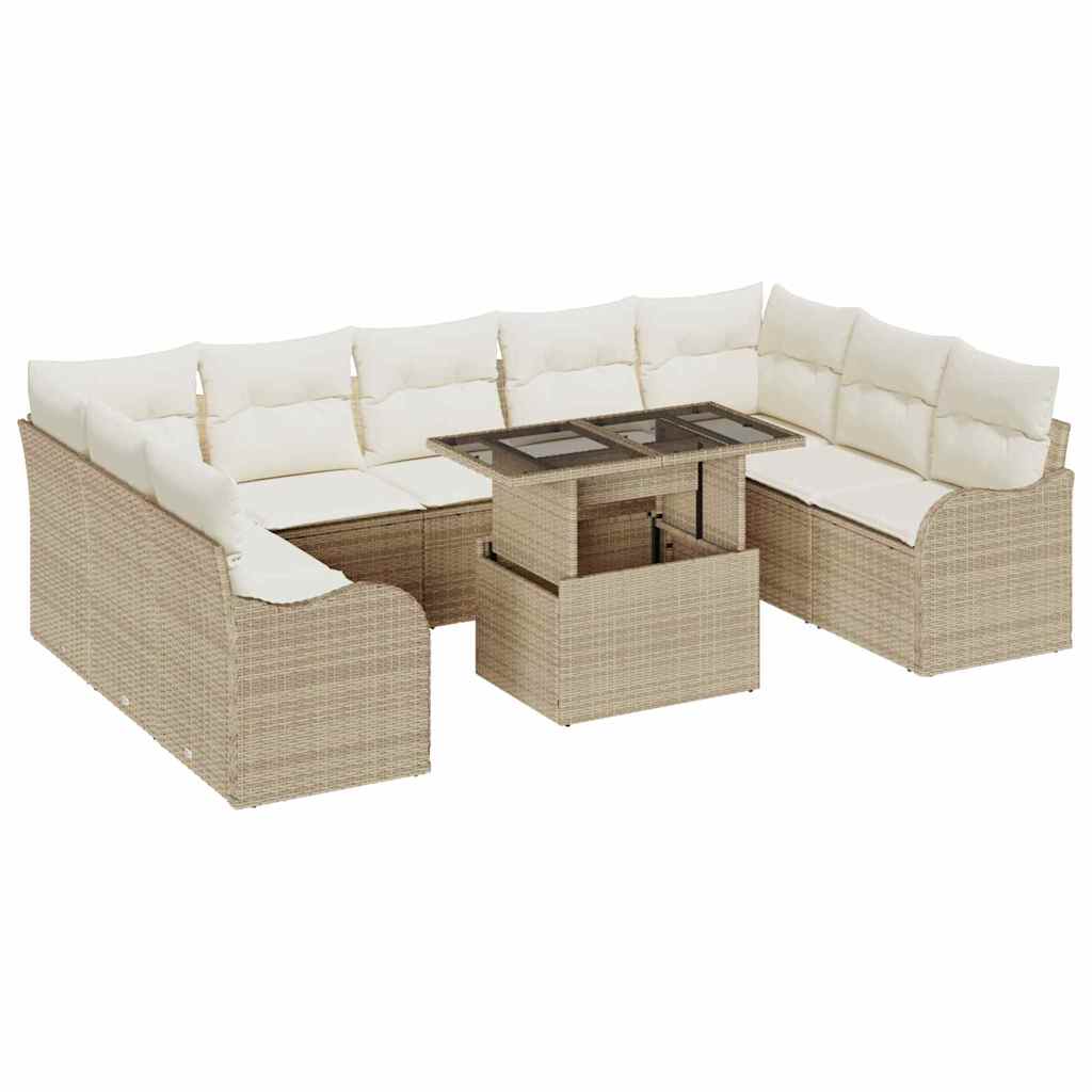 Havesofa Sæt 10 stk. Beige Poly rattan