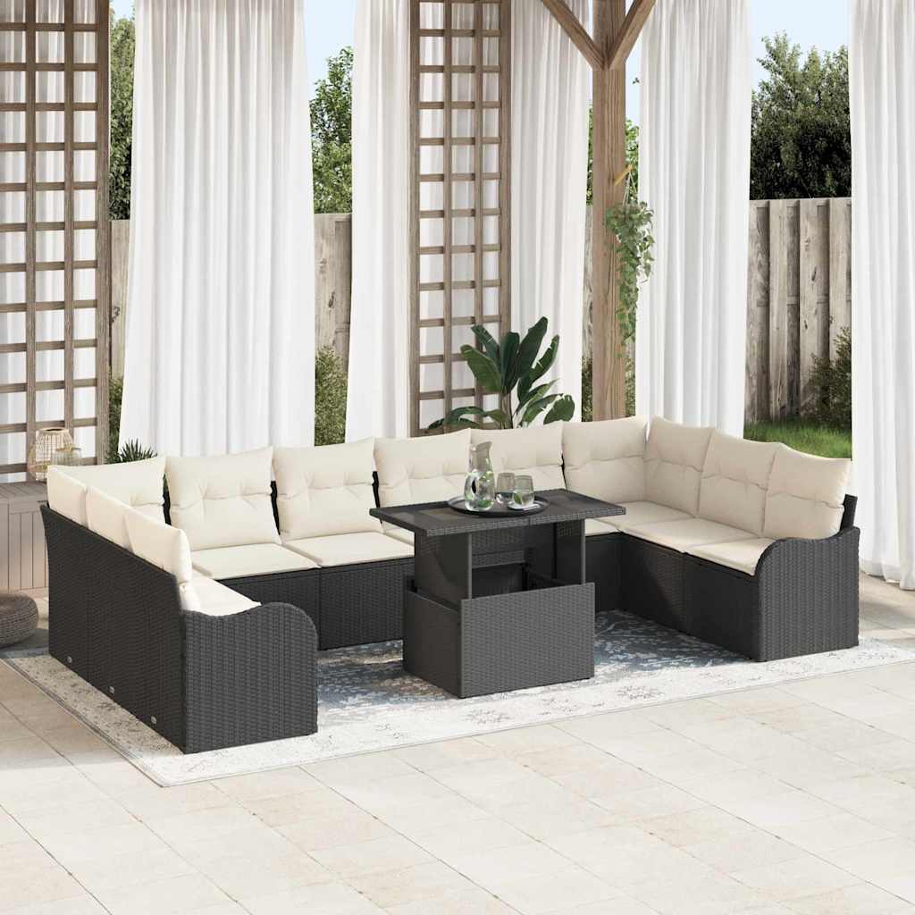 Havesofa Sæt 11 stk. Sort Poly rattan