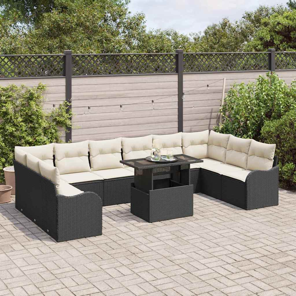 Havesofa Sæt 11 stk. Sort Poly rattan