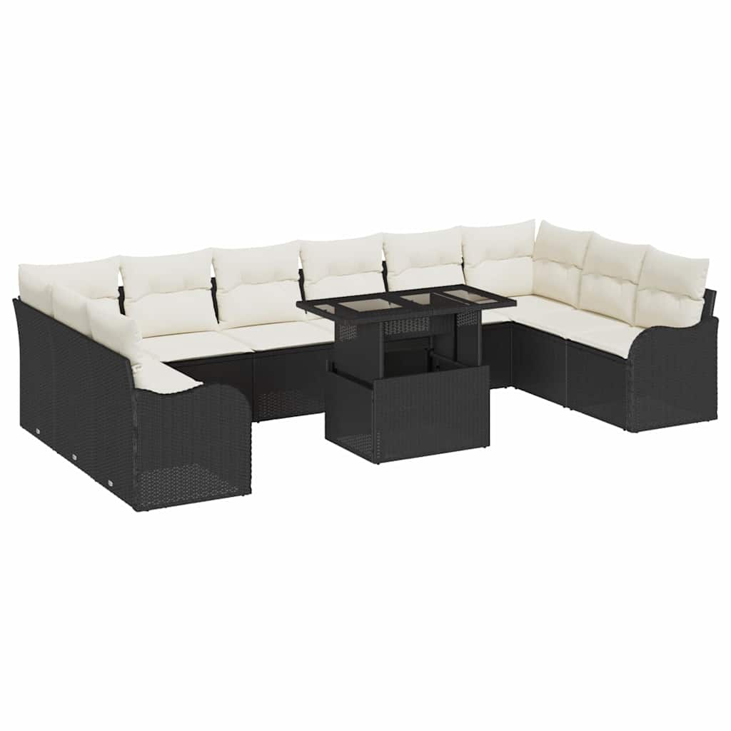 Havesofa Sæt 11 stk. Sort Poly rattan