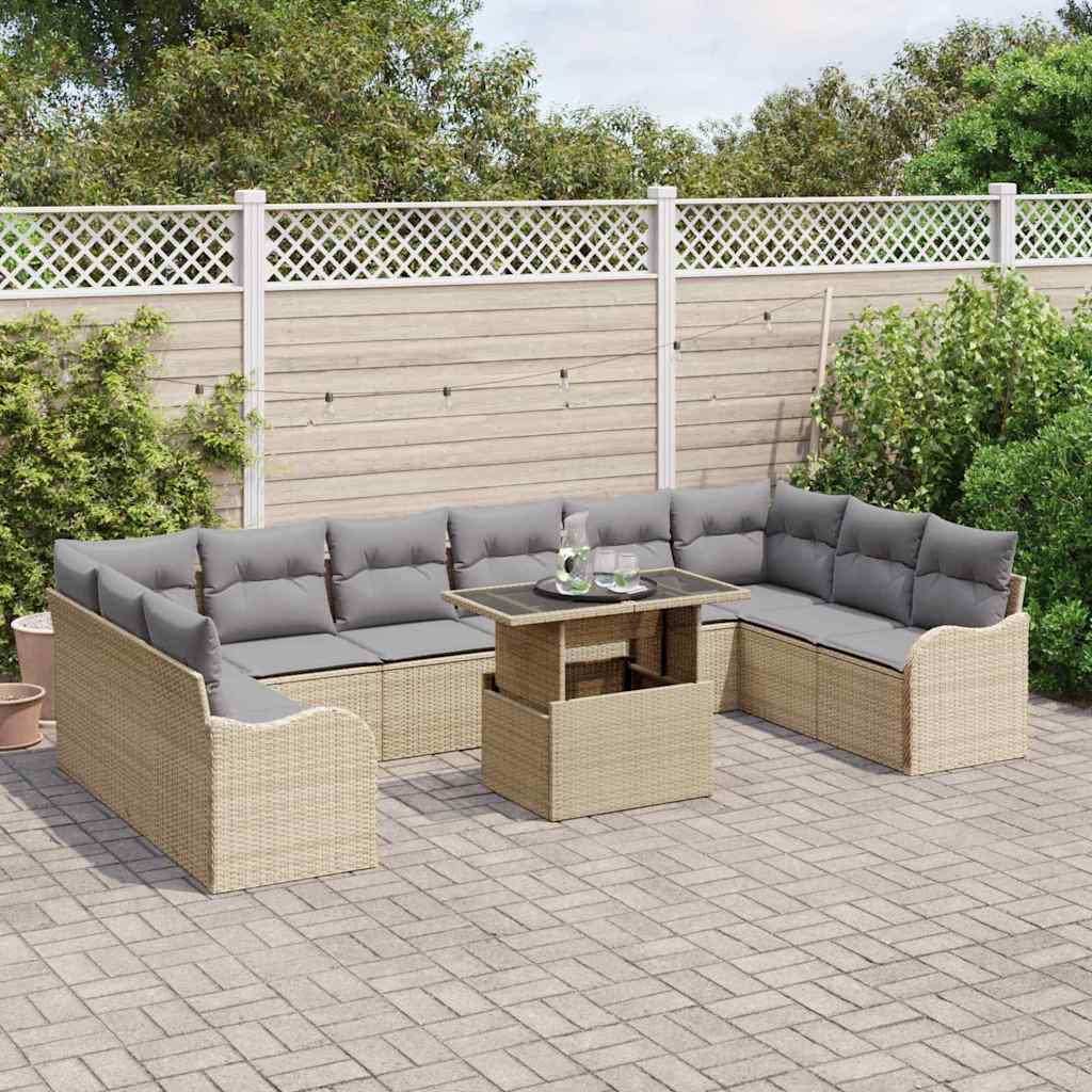 Havesofa Sæt 11 stk. Beige Poly rattan
