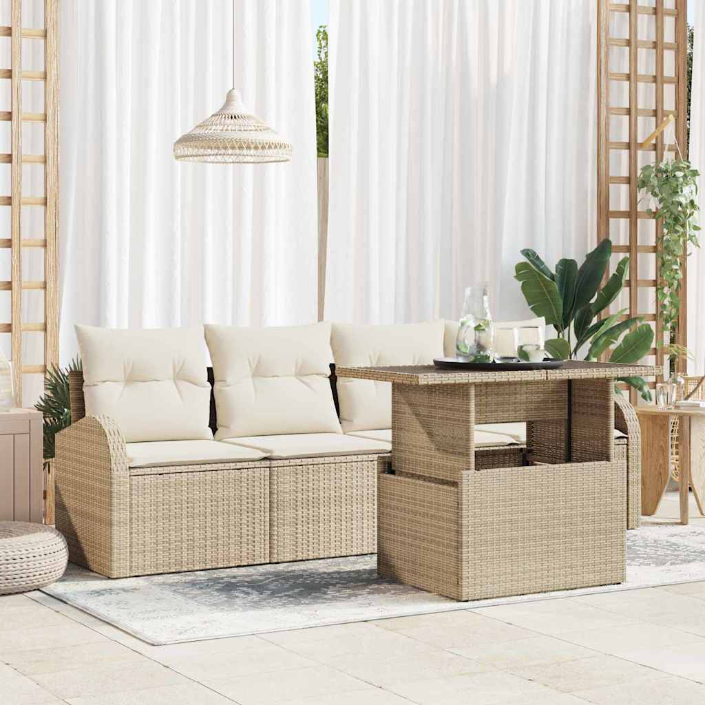 Havesofa Sæt 5 stk. Beige Poly rattan