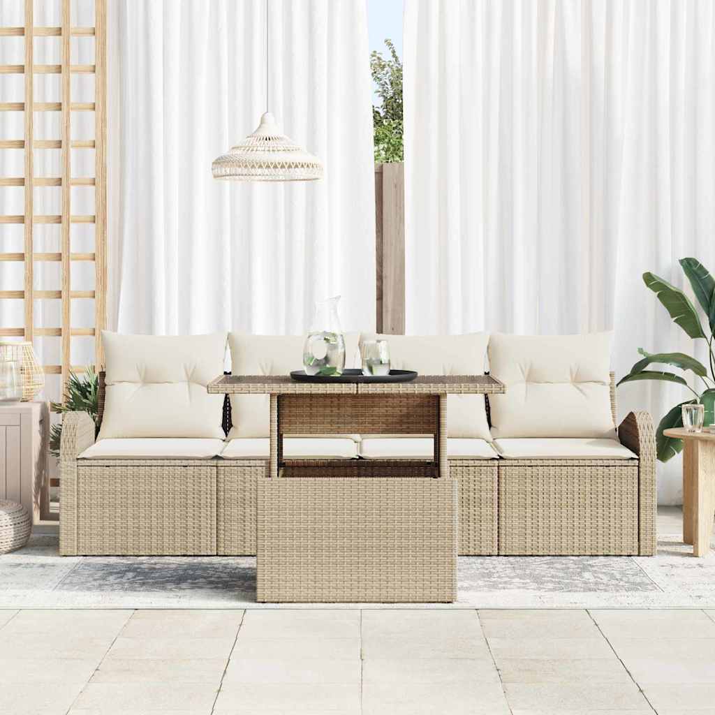 Havesofa Sæt 5 stk. Beige Poly rattan