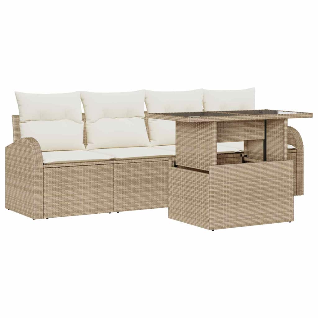 Havesofa Sæt 5 stk. Beige Poly rattan