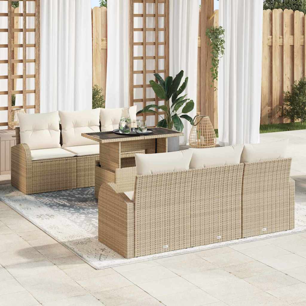 Havesofa Sæt 7 stk. Beige Poly rattan