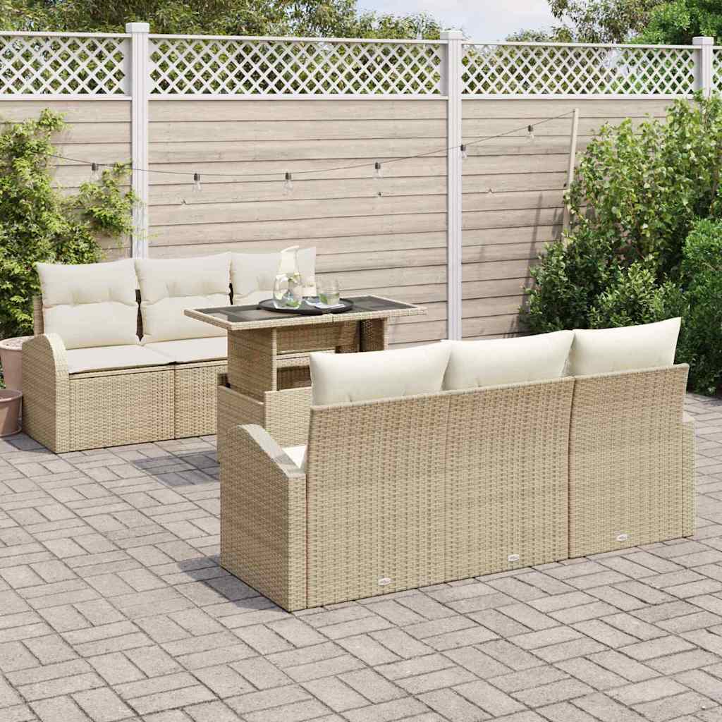 Havesofa Sæt 7 stk. Beige Poly rattan