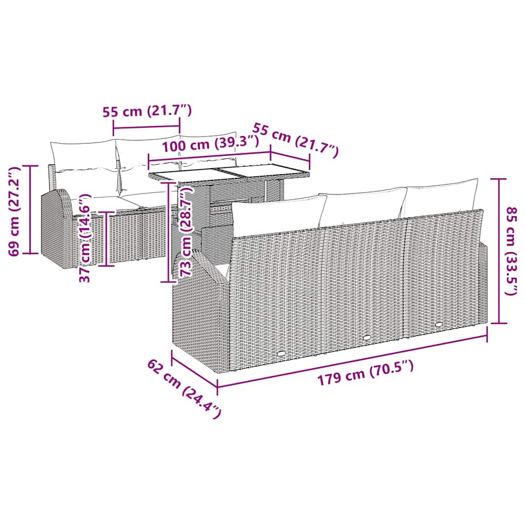 Havesofa Sæt 7 stk. Beige Poly rattan