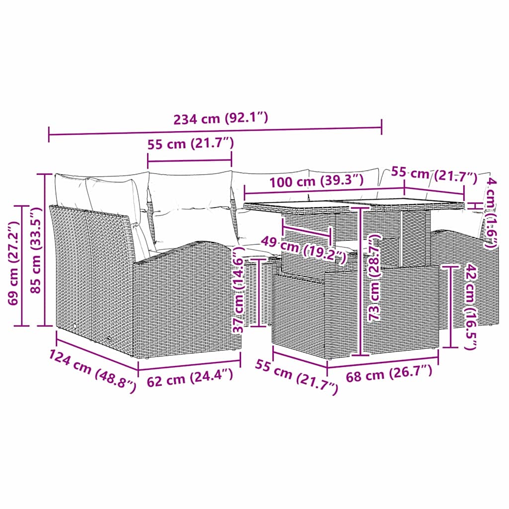 Havesofa Sæt 7 stk. Beige polyrattan