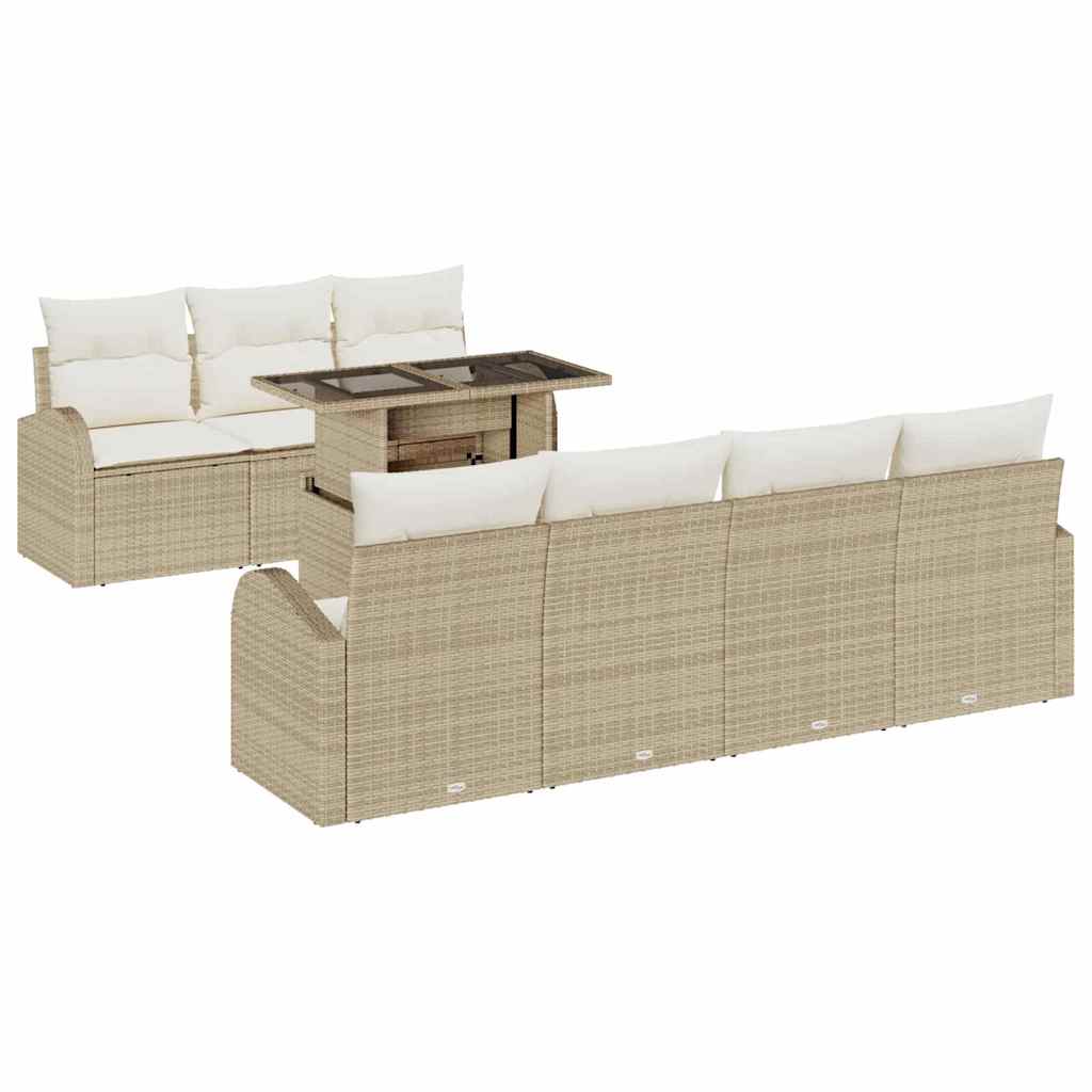 Havesofa Sæt 8 stk. Beige Poly rattan