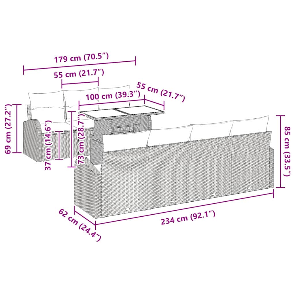 Havesofa Sæt 8 stk. Beige Poly rattan