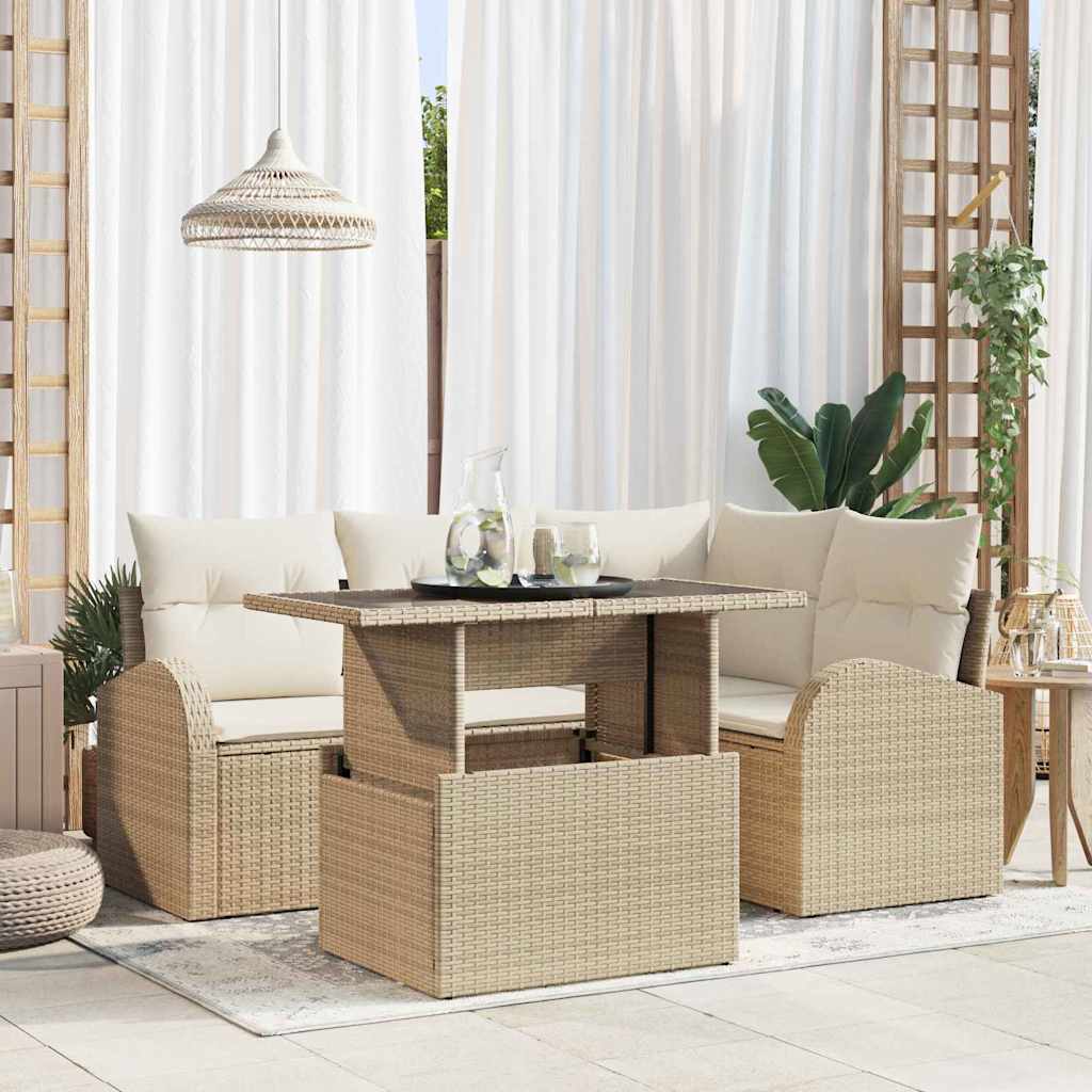Havesofa Sæt 5 stk. Beige polyrattan