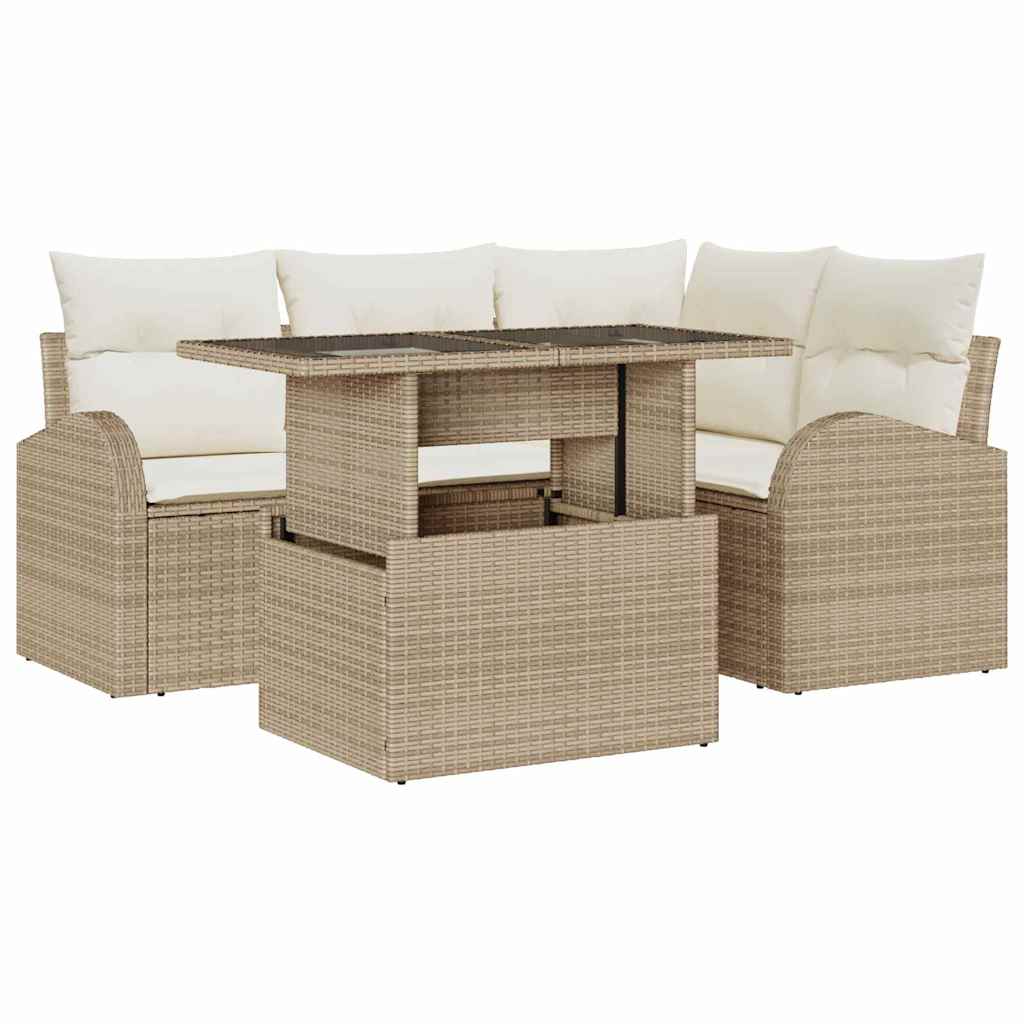 Havesofa Sæt 5 stk. Beige polyrattan