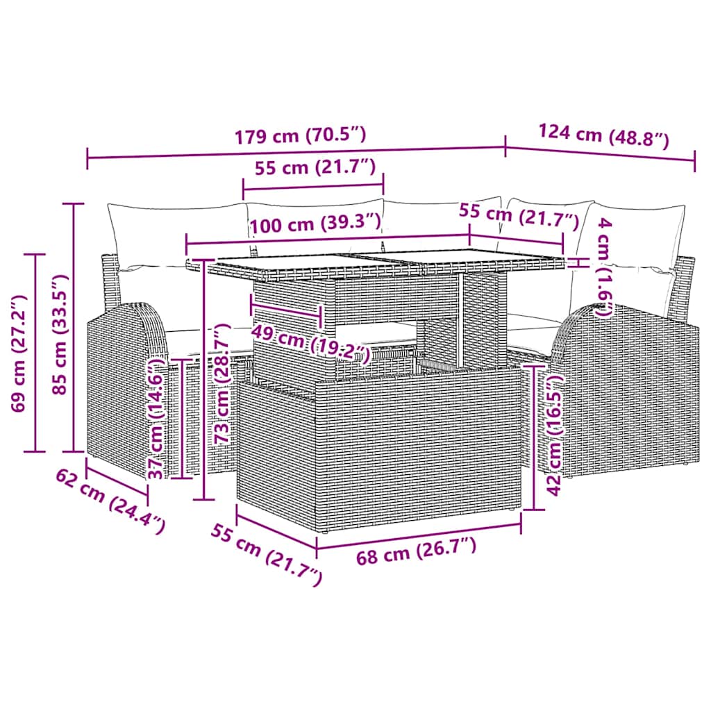 Havesofa Sæt 5 stk. Beige polyrattan