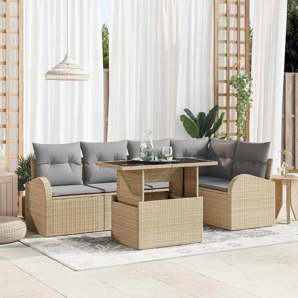 Havesofa Sæt 6 stk. Beige og lys grå polyrattan