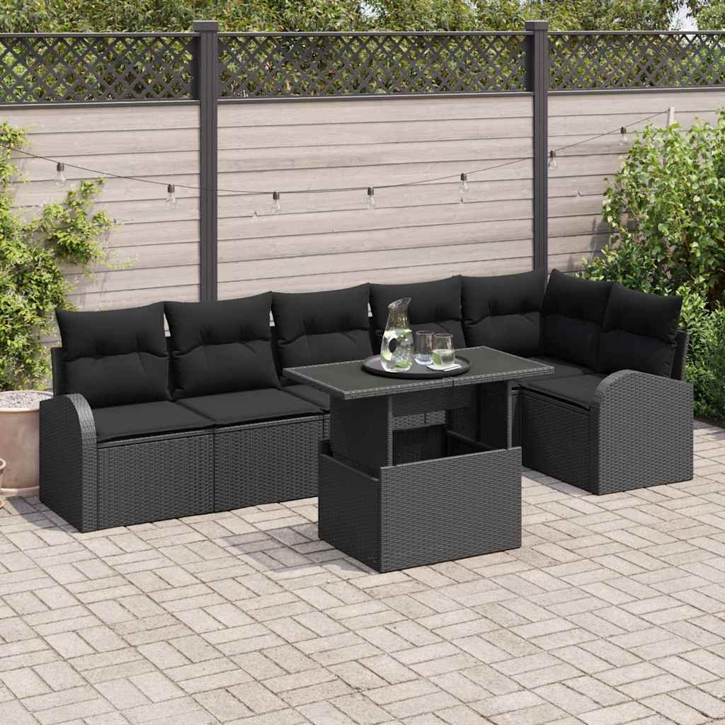 Havesofa Sæt 7 stk. Sort polyrattan