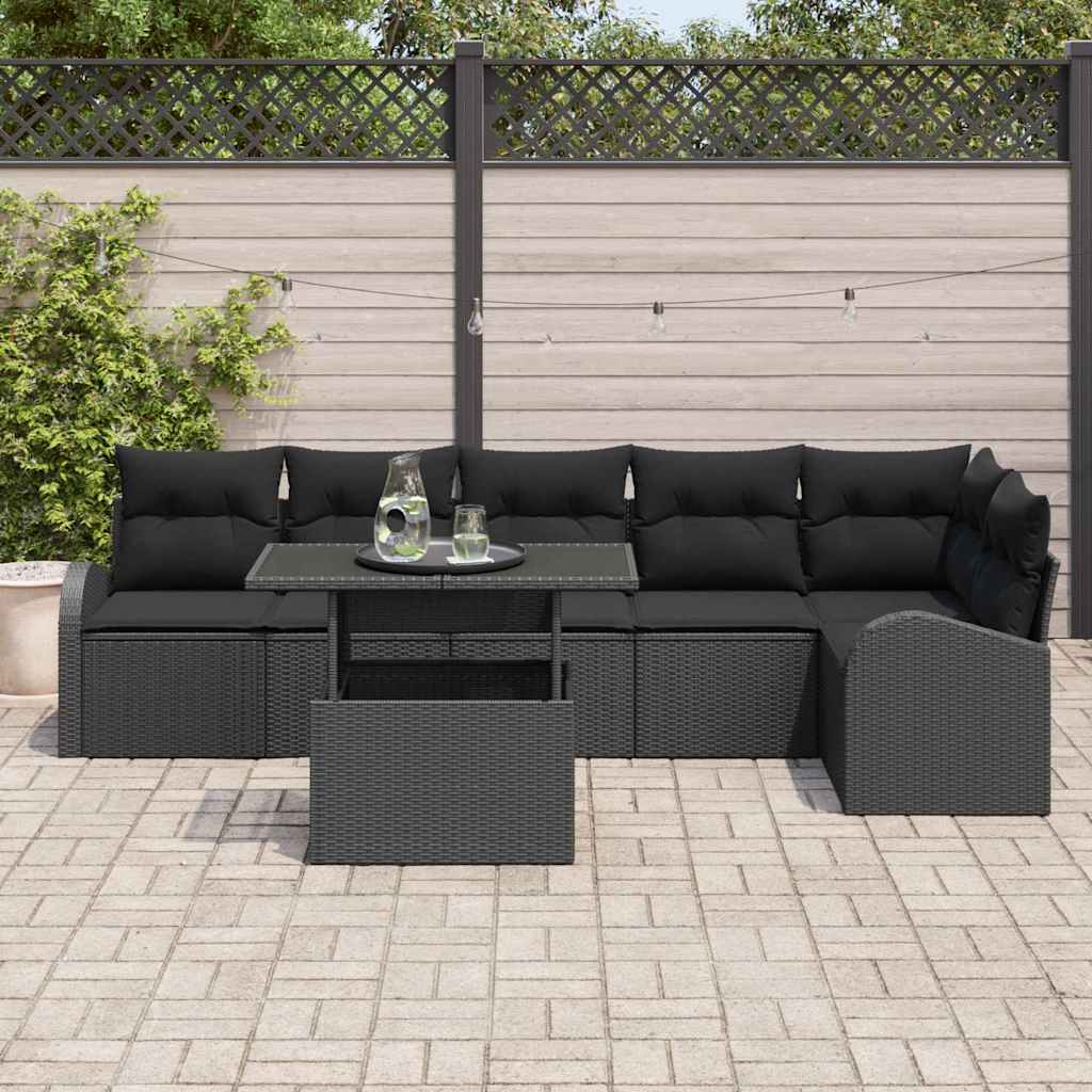 Havesofa Sæt 7 stk. Sort polyrattan