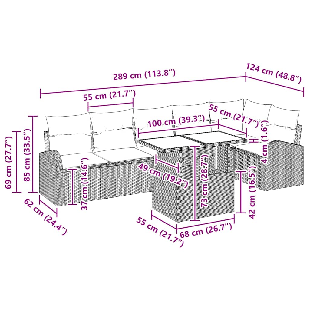 Havesofa Sæt 7 stk. Sort polyrattan