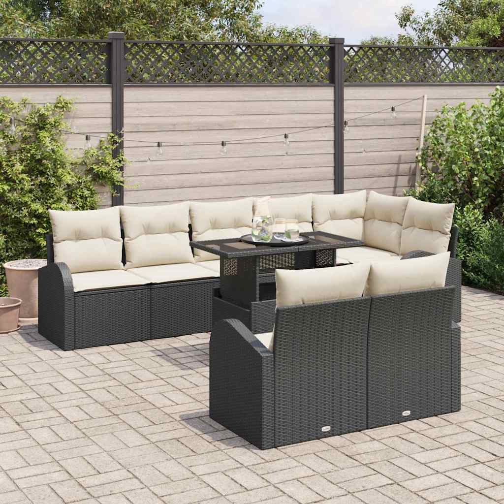 Havesofa Sæt 9 stk. Sort og Cream polyrattan