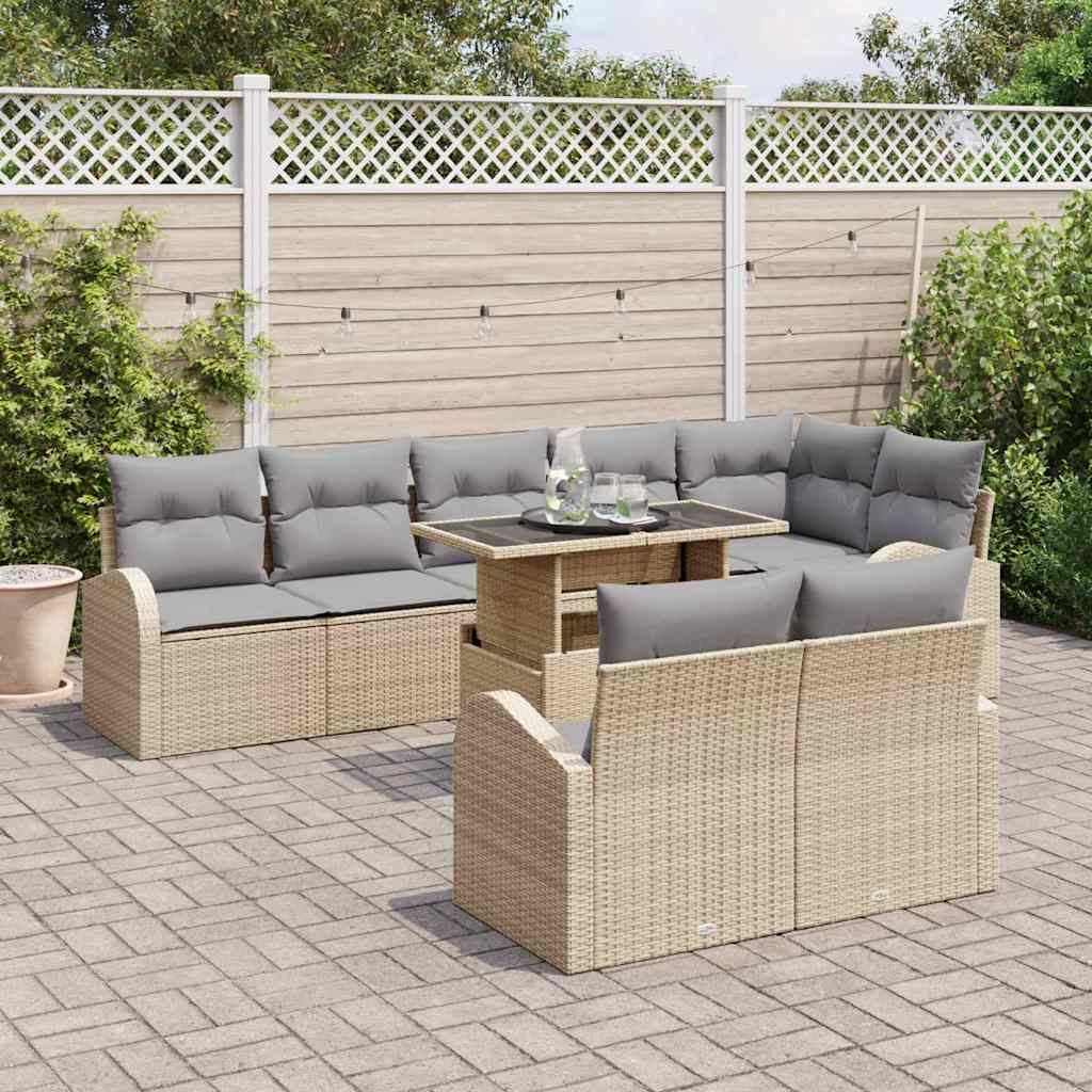 Havesofa Sæt 9 stk. Beige og lys grå polyrattan