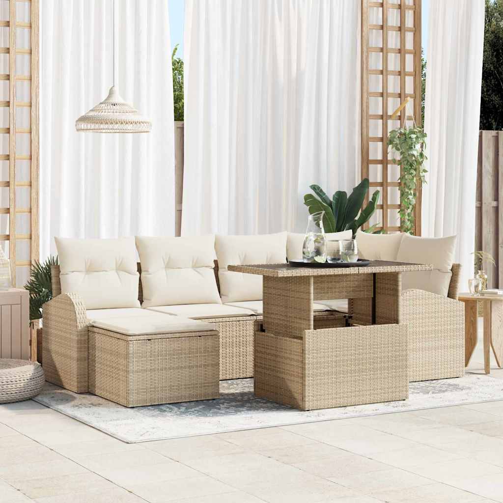 Havesofa Sæt 7 stk. Beige og creme polyrattan