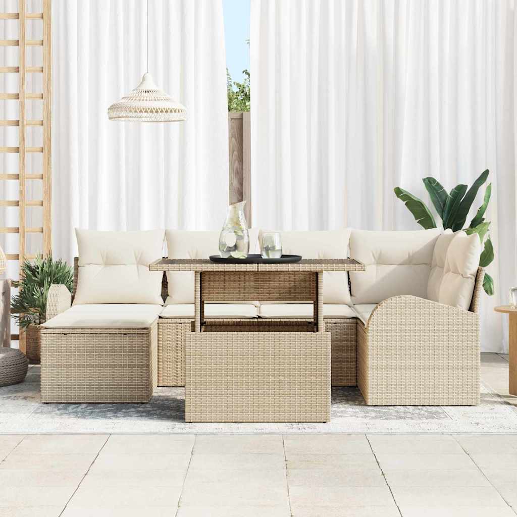 Havesofa Sæt 7 stk. Beige og creme polyrattan