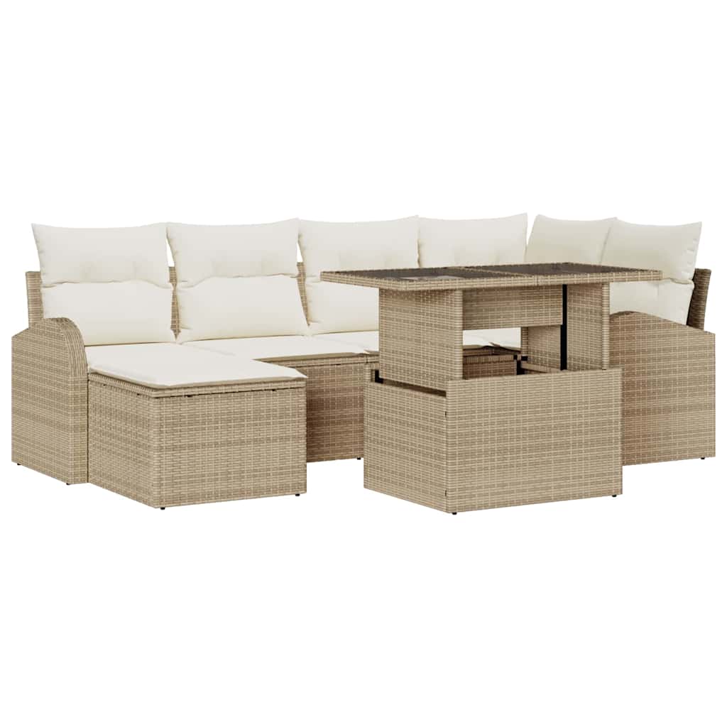 Havesofa Sæt 7 stk. Beige og creme polyrattan